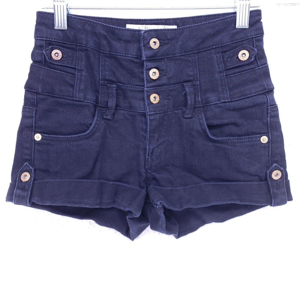 TOPSHOP Moto Black Rolled Cuff Jean Shorts Womens Size 2 High Rise Casual Pants